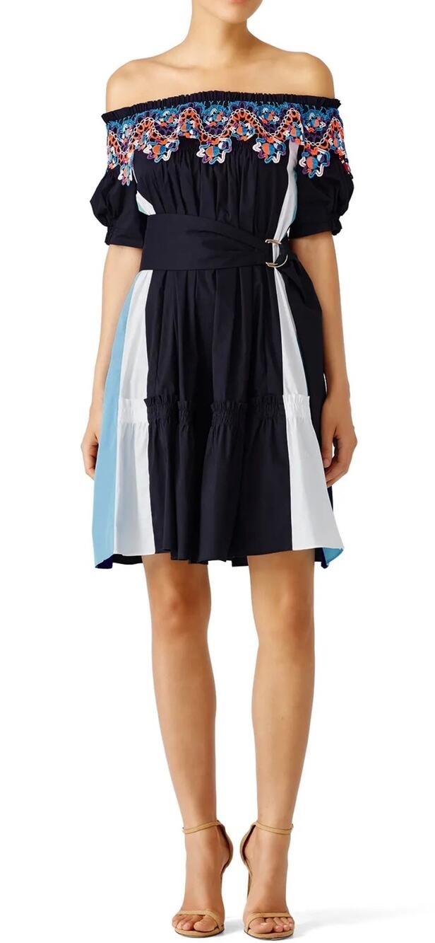 Peter Pilotto Navy Off Shoulder Panelled Dress US 4